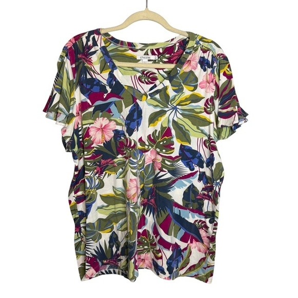 Chico's Tops - Chico's Shirt Women's 2X Tropical Floral Palm V-Neck Flutter Sleeve Chicos 4
